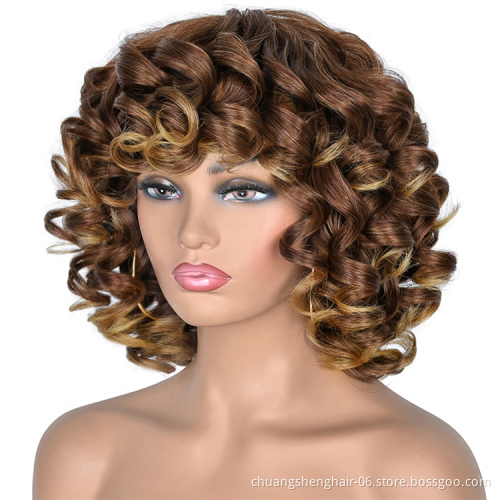 Customized American wig bob wavy heat resistant for women sale afro long wholesale wig cheap blonde kinky synthetic wigs brown